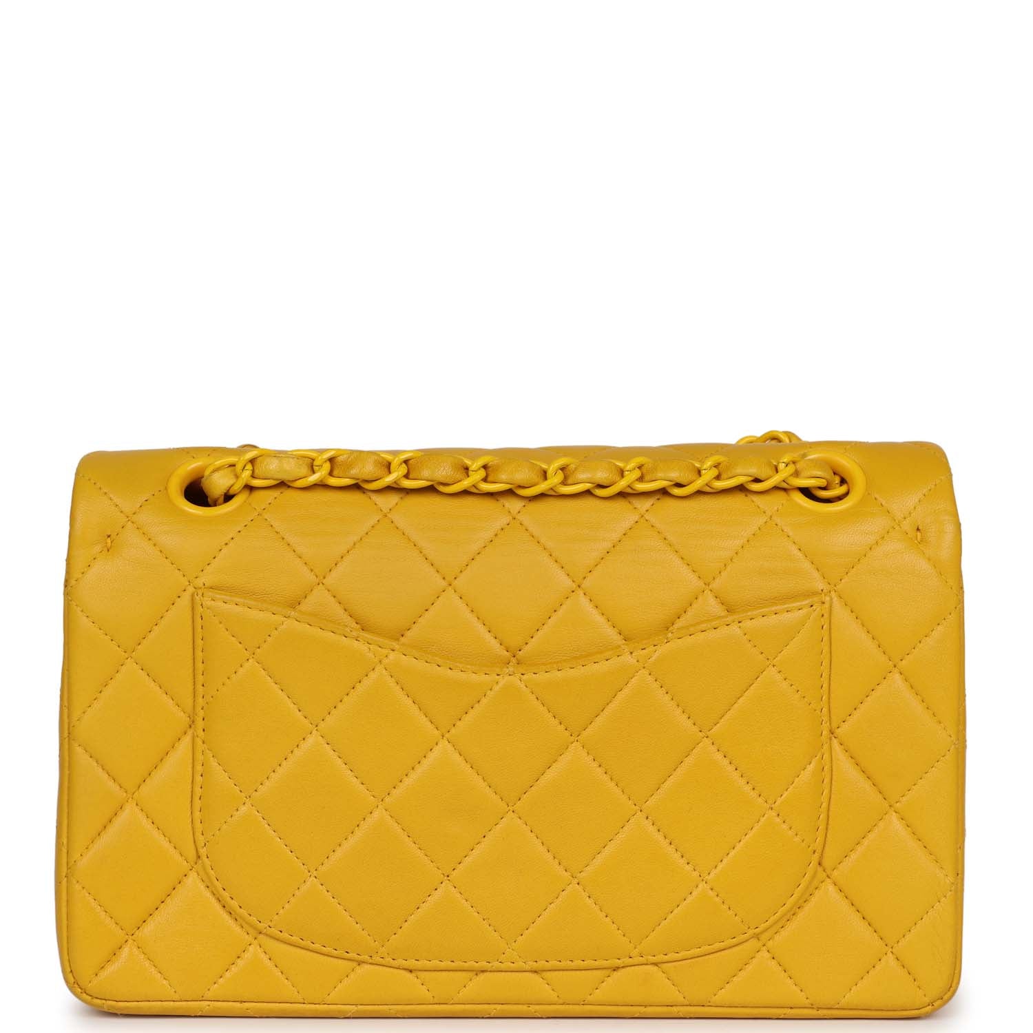 Chanel Vintage Small Classic Double Flap Bag Yellow Lambskin Yellow Hardware