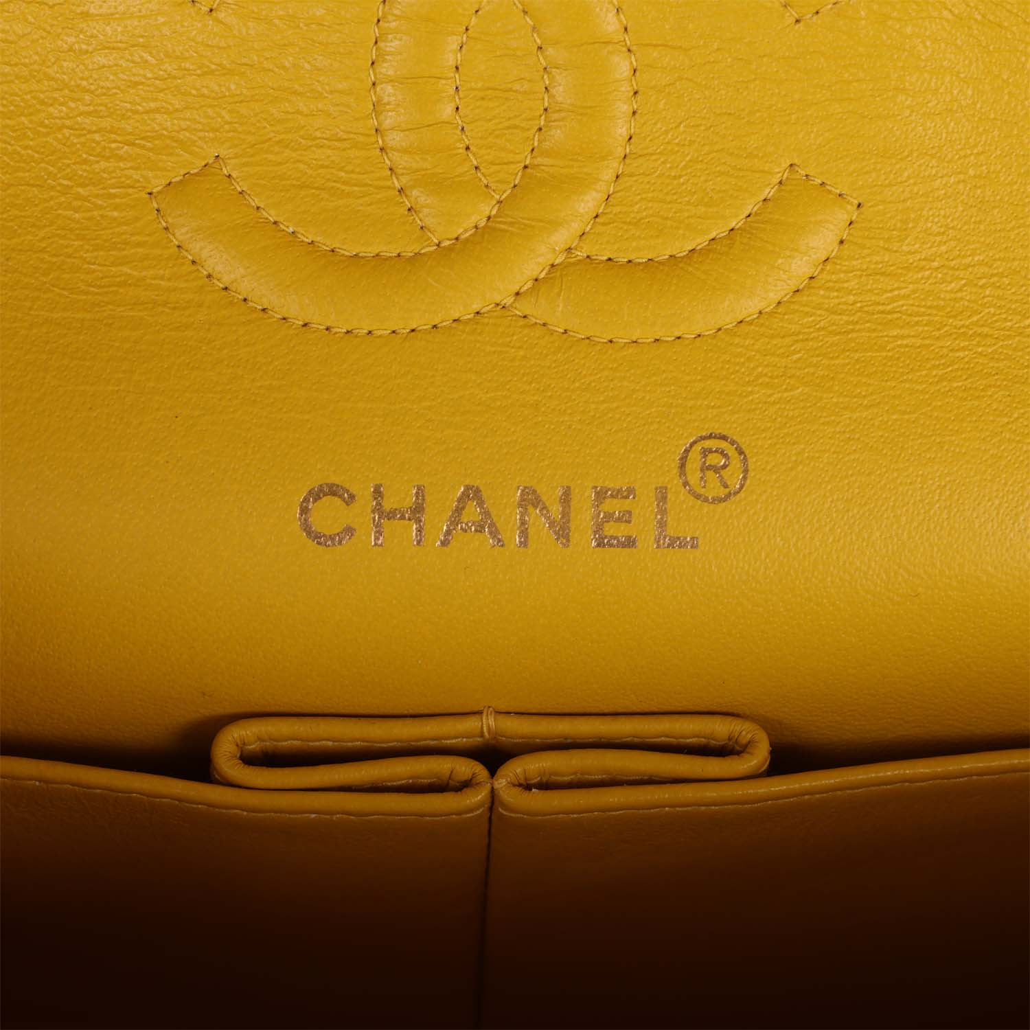 Chanel Vintage Small Classic Double Flap Bag Yellow Lambskin Yellow Hardware