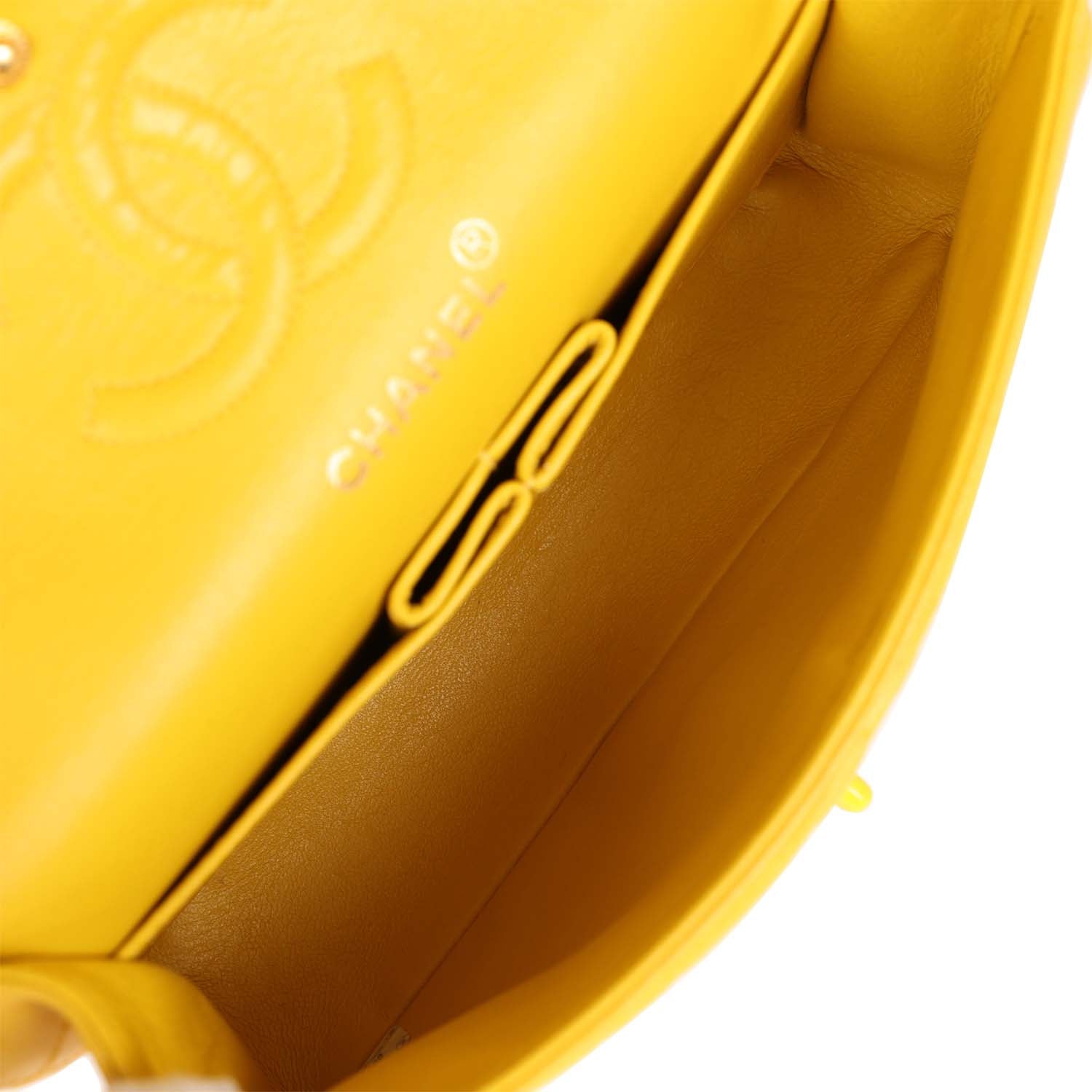 Chanel Vintage Small Classic Double Flap Bag Yellow Lambskin Yellow Hardware