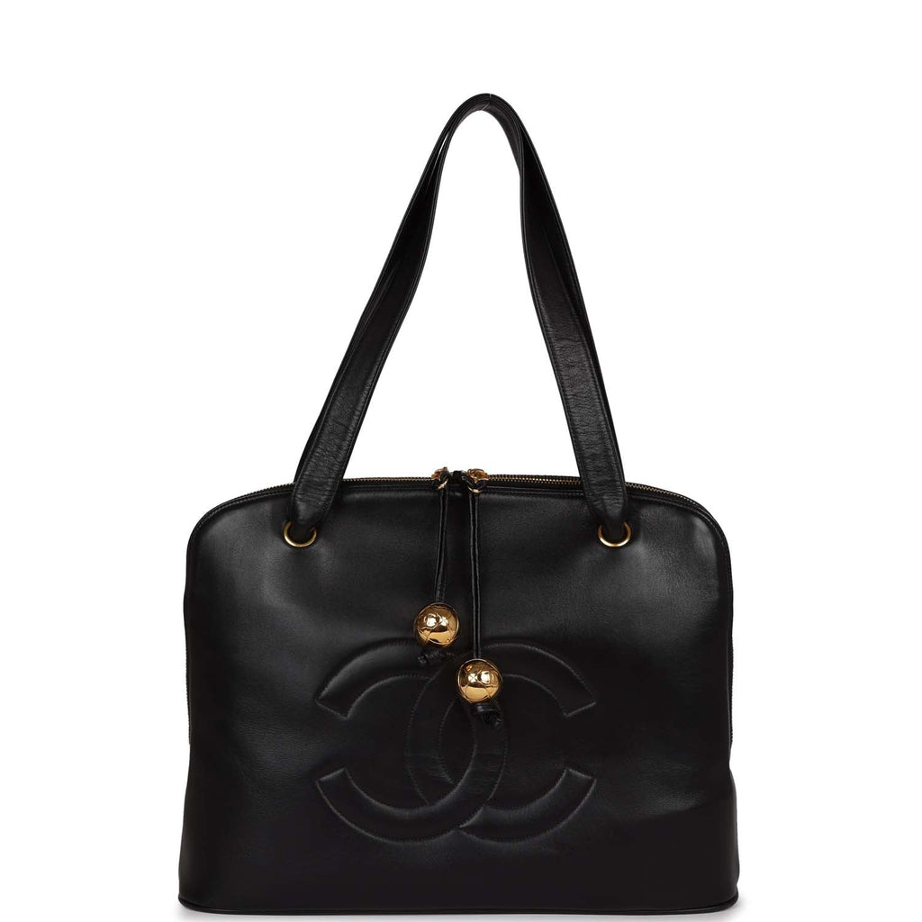 Chanel Vintage Timeless CC Dome Tote Black Lambskin Gold Hardware
