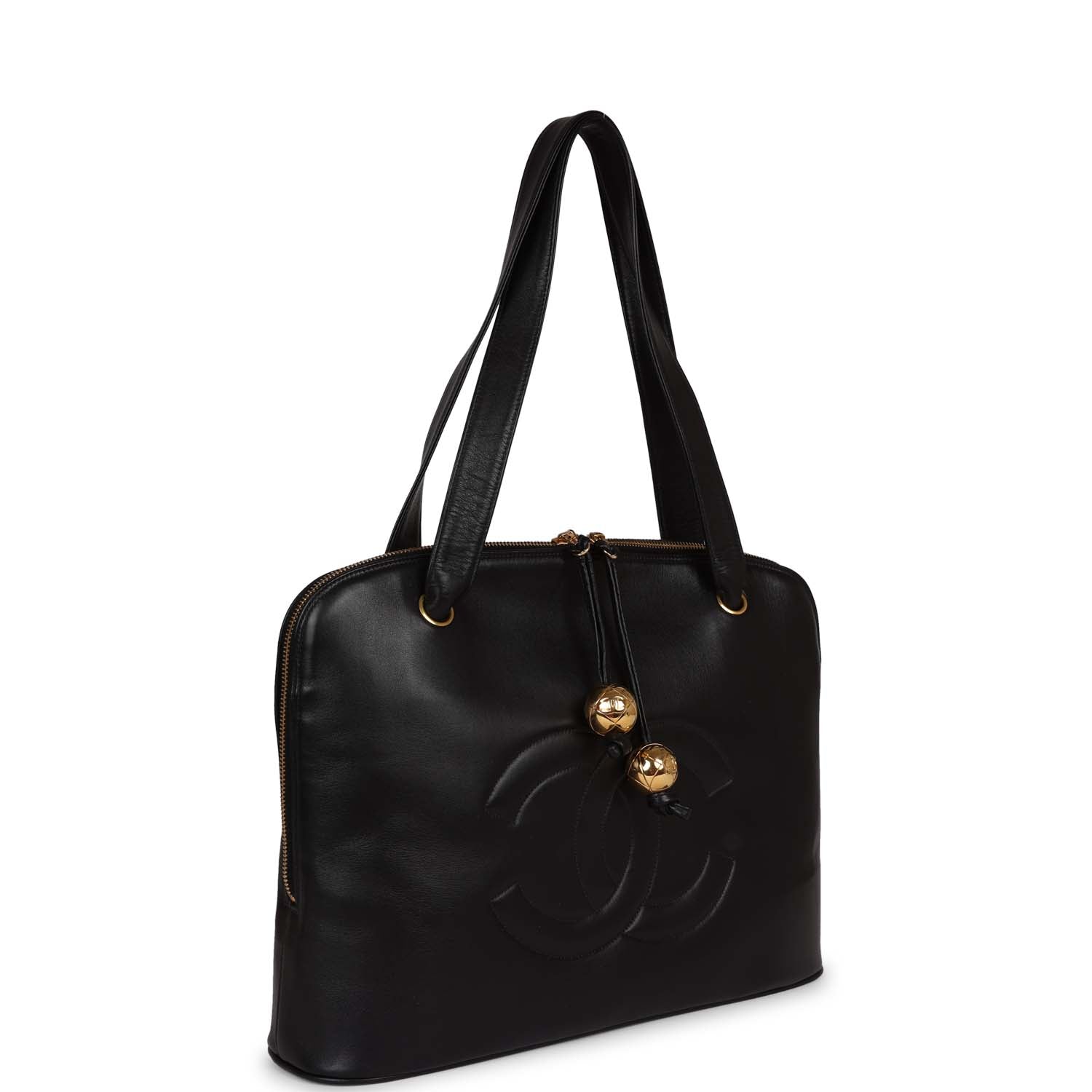 Chanel Vintage Timeless CC Dome Tote Black Lambskin Gold Hardware