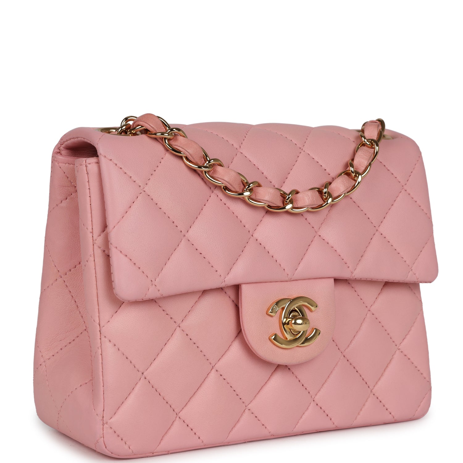 Chanel Vintage Mini Square Flap Light Pink Lambskin Gold Hardware