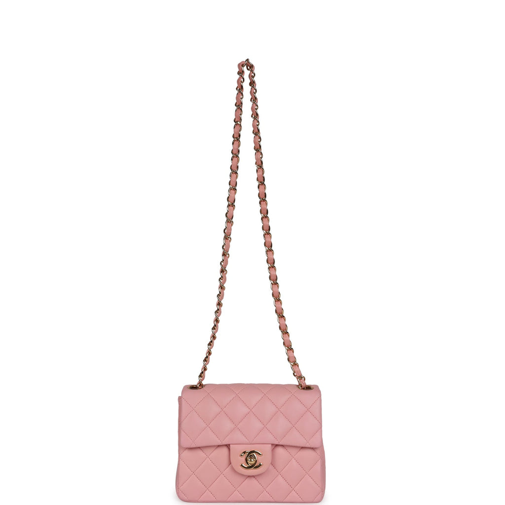 Chanel Vintage Mini Square Flap Light Pink Lambskin Gold Hardware