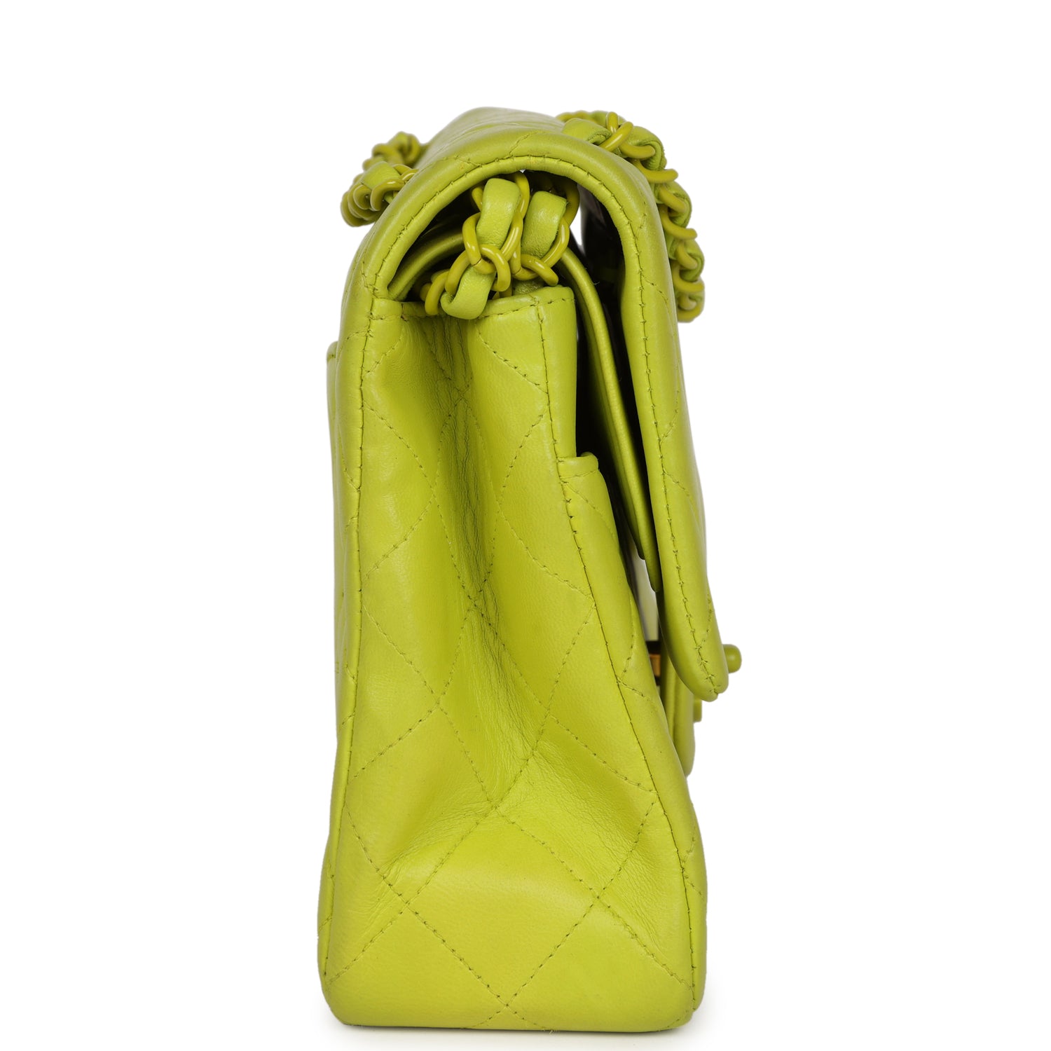 Chanel Vintage Medium Classic Double Flap Lime Green Lambskin Green Hardware