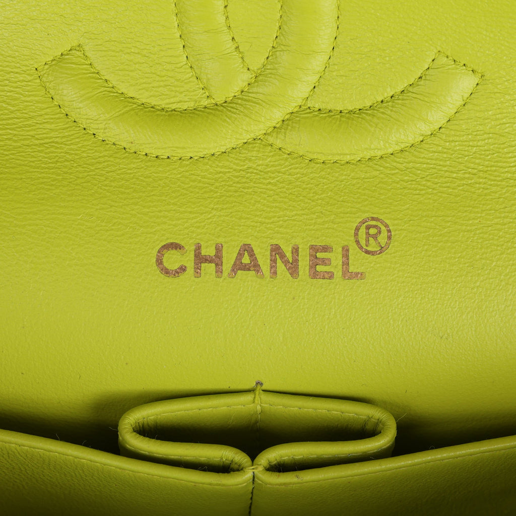 Chanel Vintage Medium Classic Double Flap Lime Green Lambskin Green Hardware