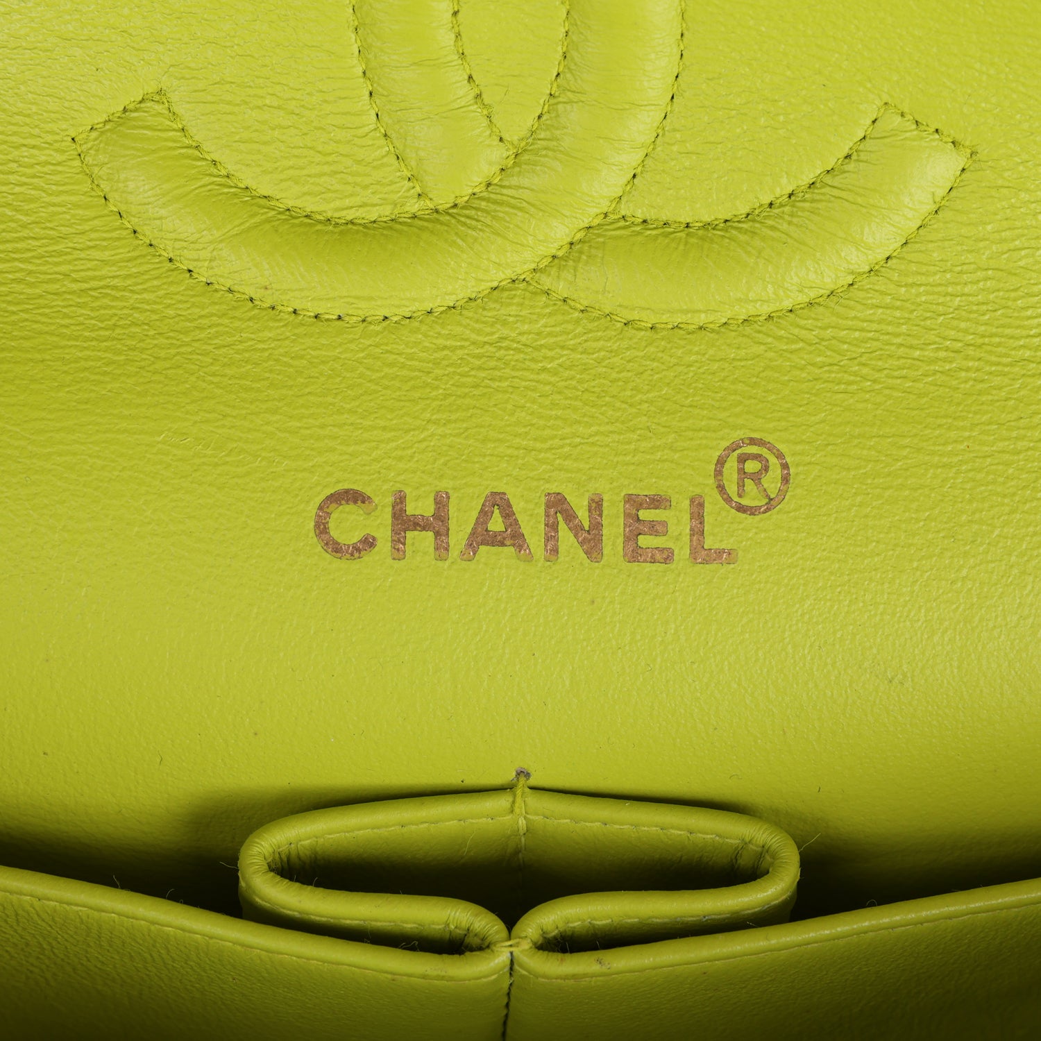 Chanel Vintage Medium Classic Double Flap Lime Green Lambskin Green Hardware