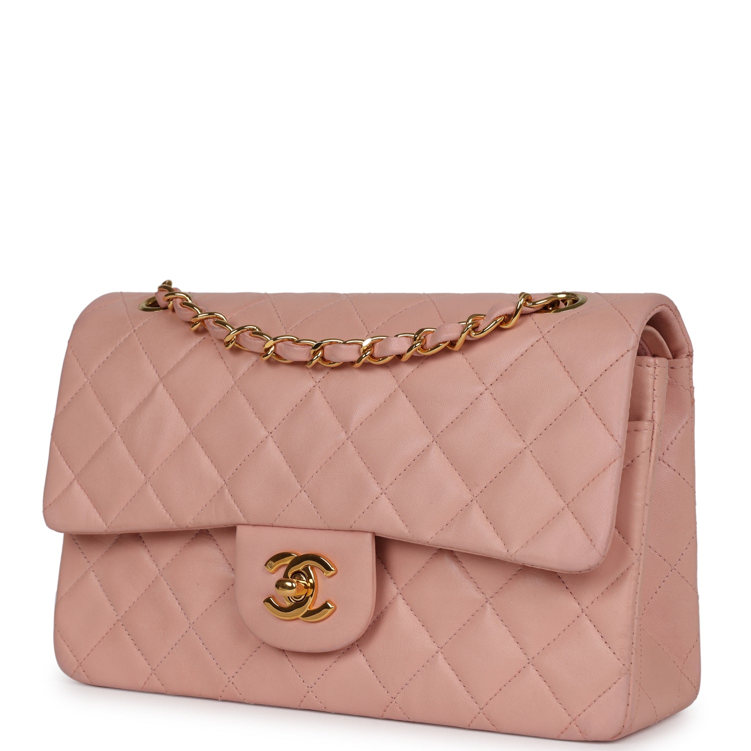 Chanel Vintage Small Classic Double Flap Pink Lambskin Gold Hardware