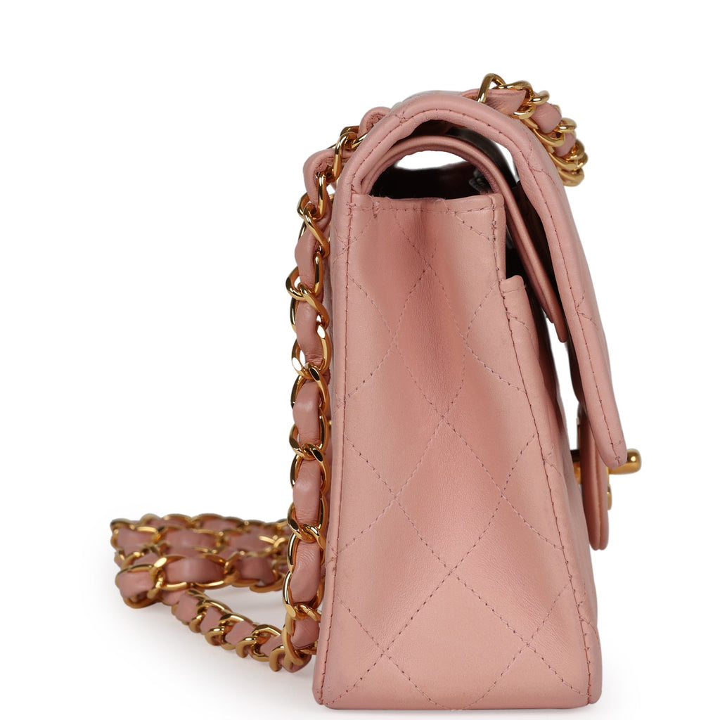 Chanel Vintage Small Classic Double Flap Pink Lambskin Gold Hardware