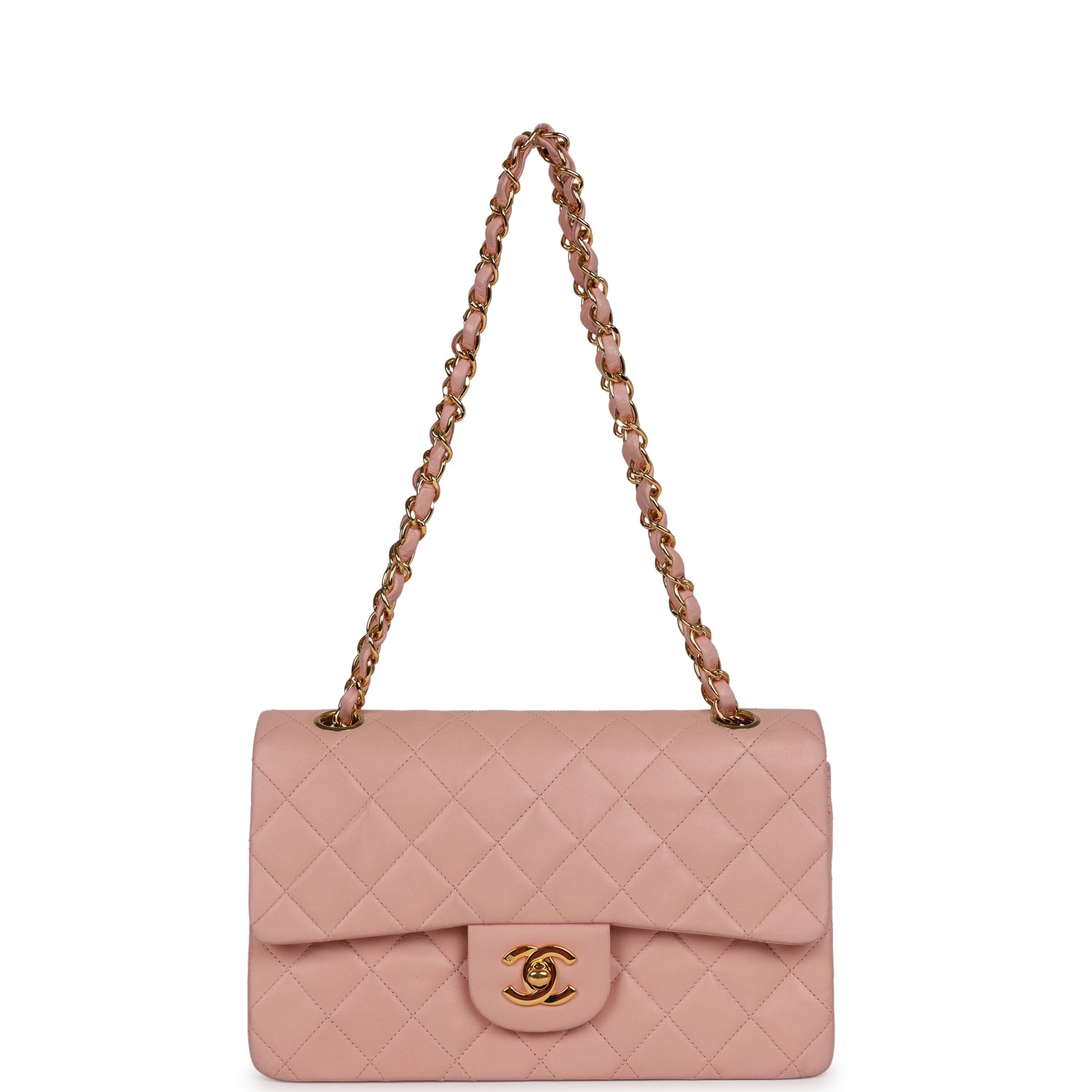 Chanel Vintage Small Classic Double Flap Pink Lambskin Gold Hardware