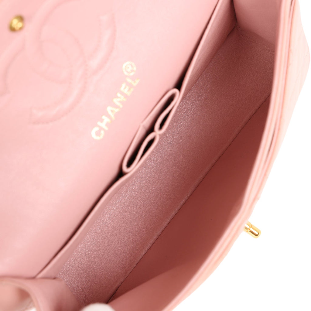 Chanel Vintage Small Classic Double Flap Pink Lambskin Gold Hardware