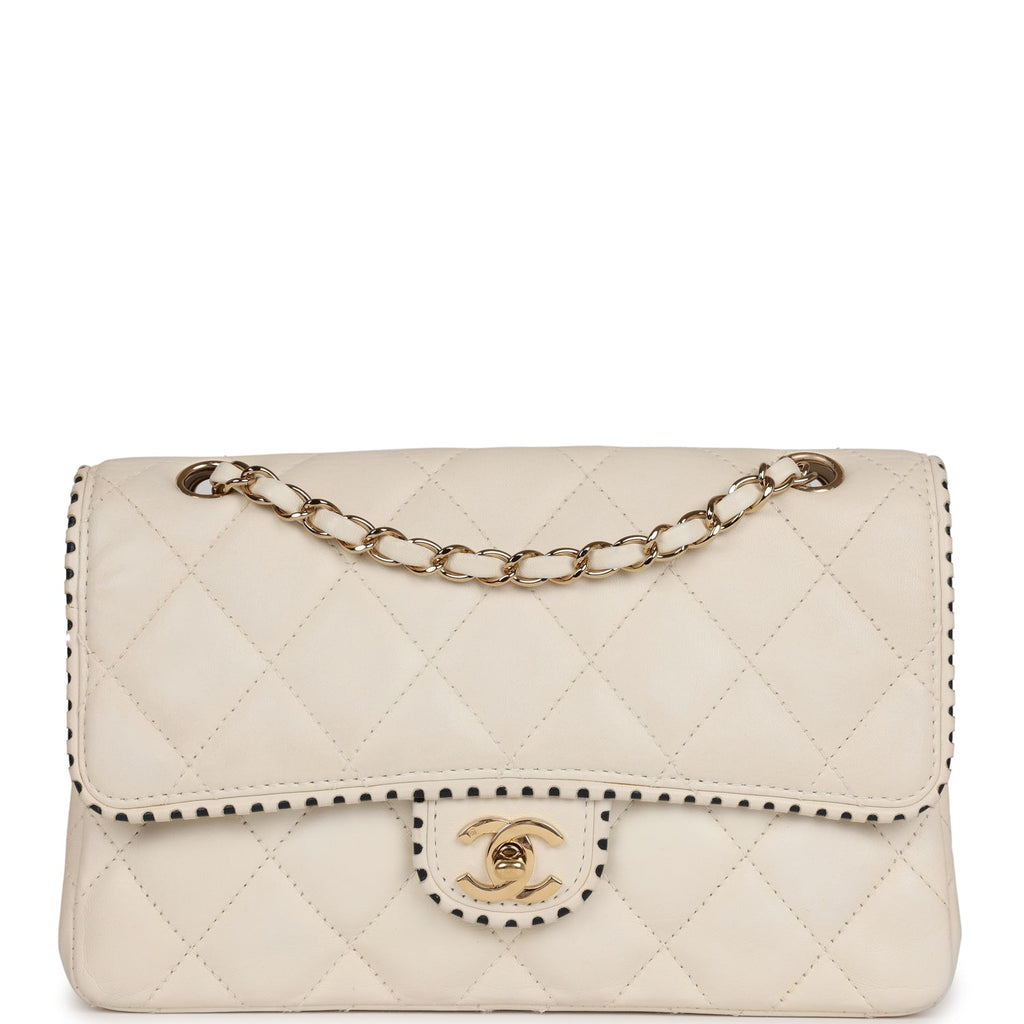 Chanel Vintage Medium Single Flap Bag White Lambskin Gold Hardware