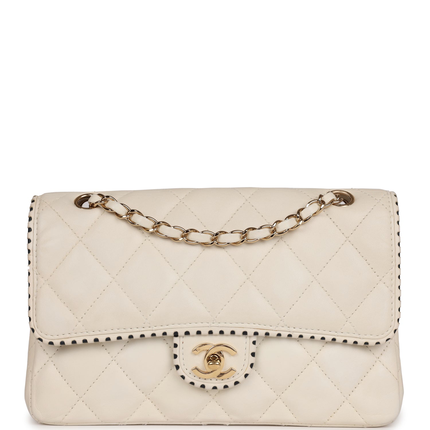 Chanel Vintage Medium Single Flap Bag White Lambskin Gold Hardware