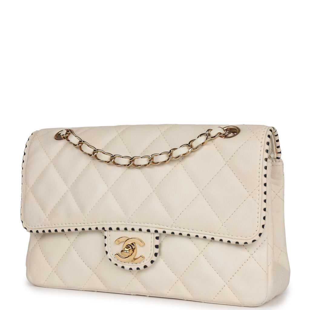 Chanel Vintage Medium Single Flap Bag White Lambskin Gold Hardware