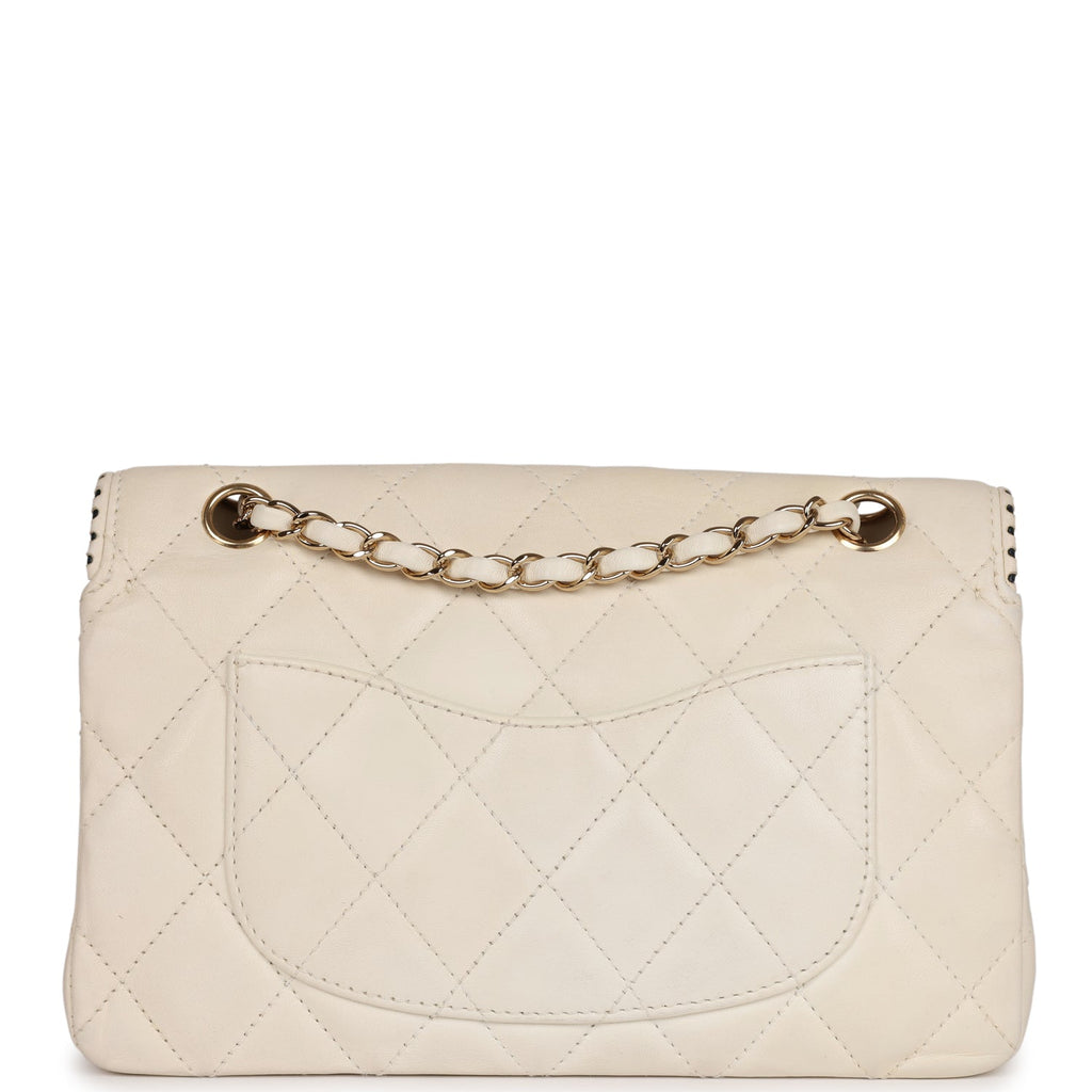 Chanel Vintage Medium Single Flap Bag White Lambskin Gold Hardware
