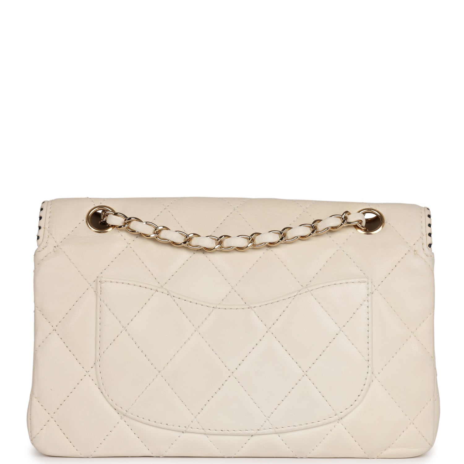 Chanel Vintage Medium Single Flap Bag White Lambskin Gold Hardware