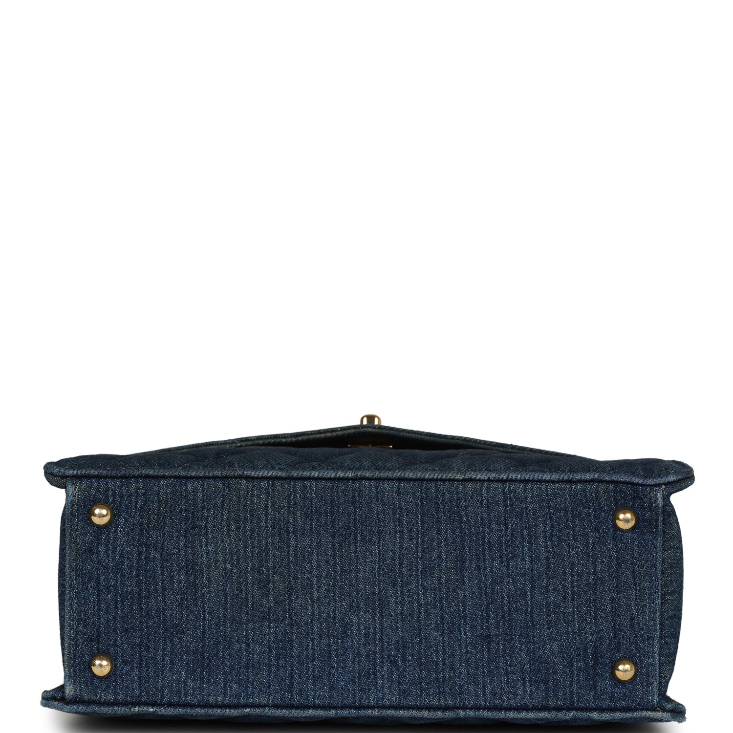 Chanel Vintage Envelope Flap Top Handle Handbag Dark Blue Denim Gold Hardware