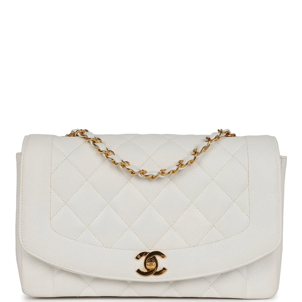 Chanel Vintage Medium Diana Flap Bag White Caviar Gold Hardware