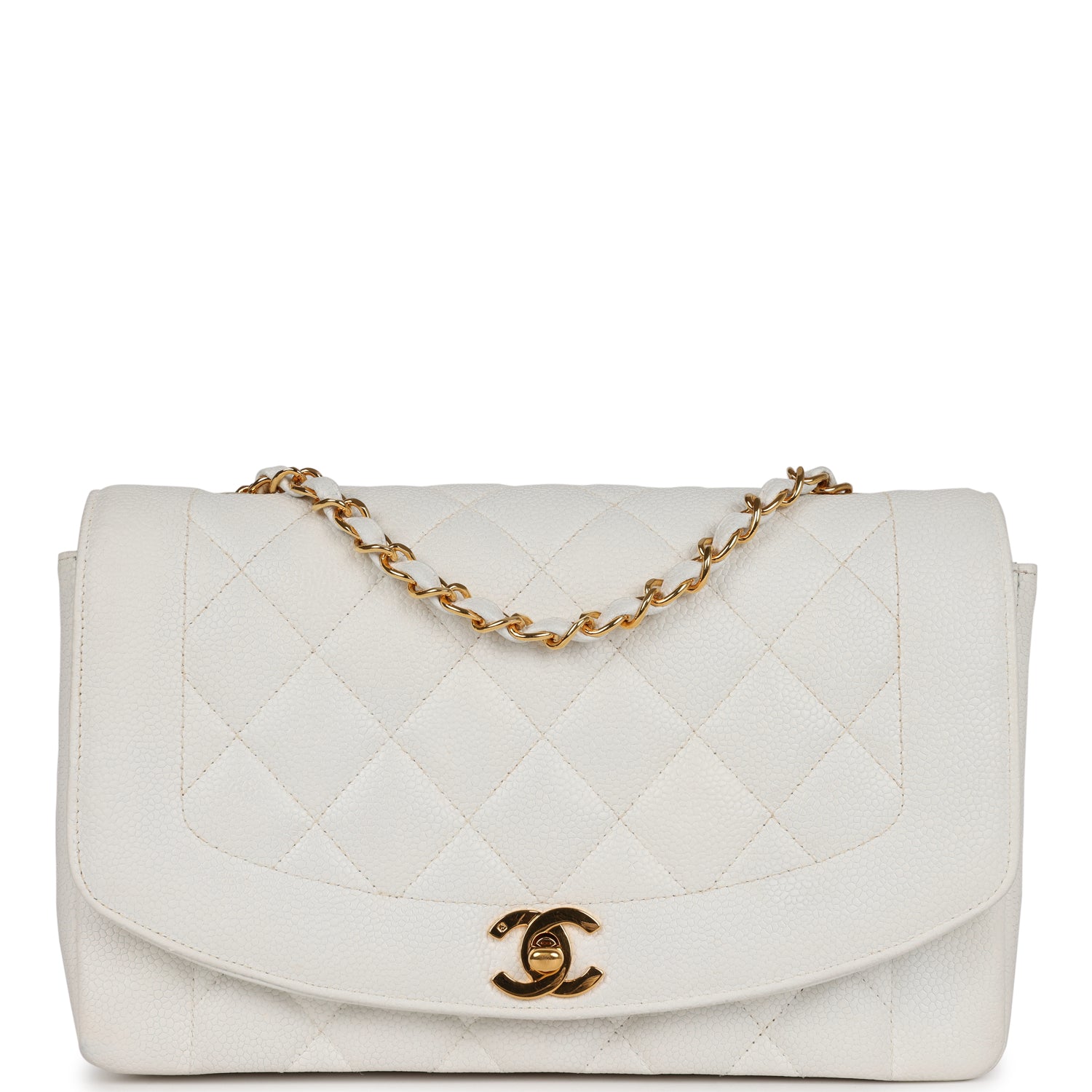 Chanel Vintage Medium Diana Flap Bag White Caviar Gold Hardware