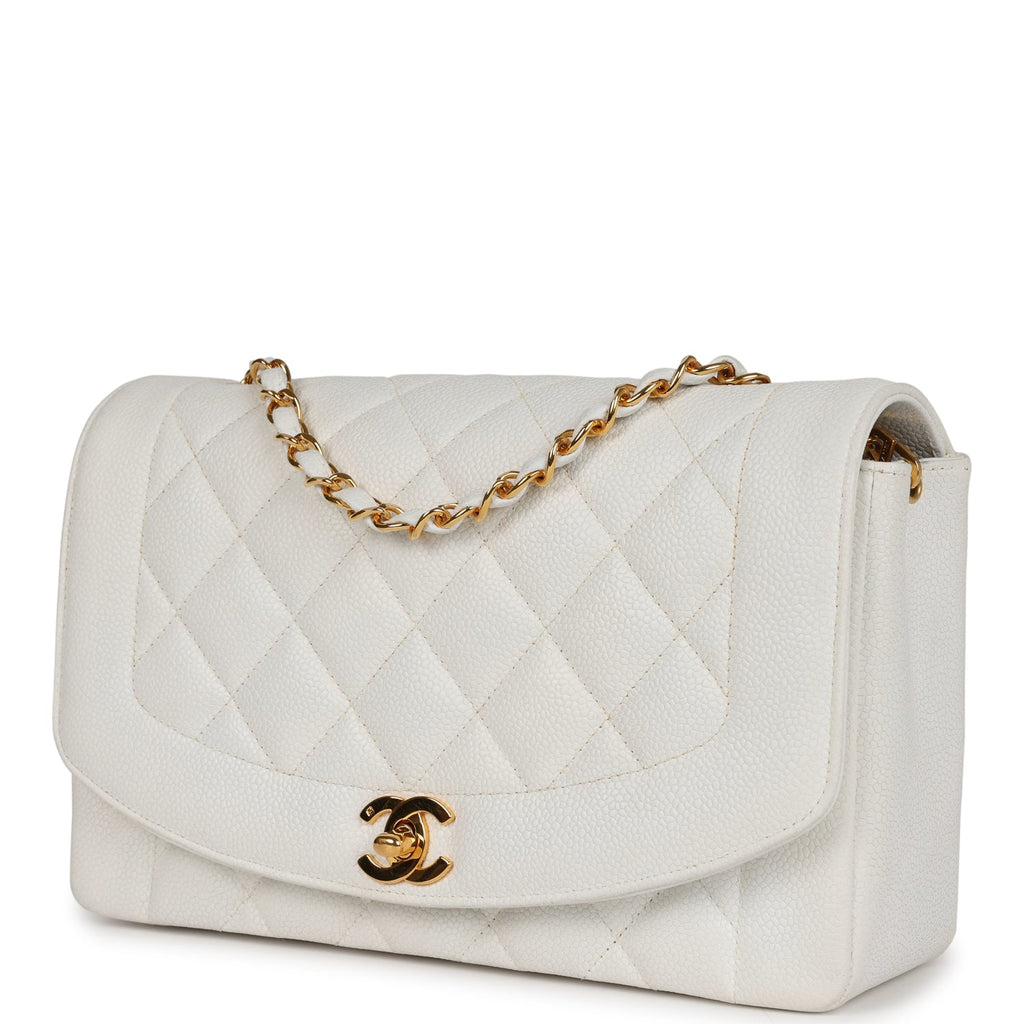 Chanel Vintage Medium Diana Flap Bag White Caviar Gold Hardware