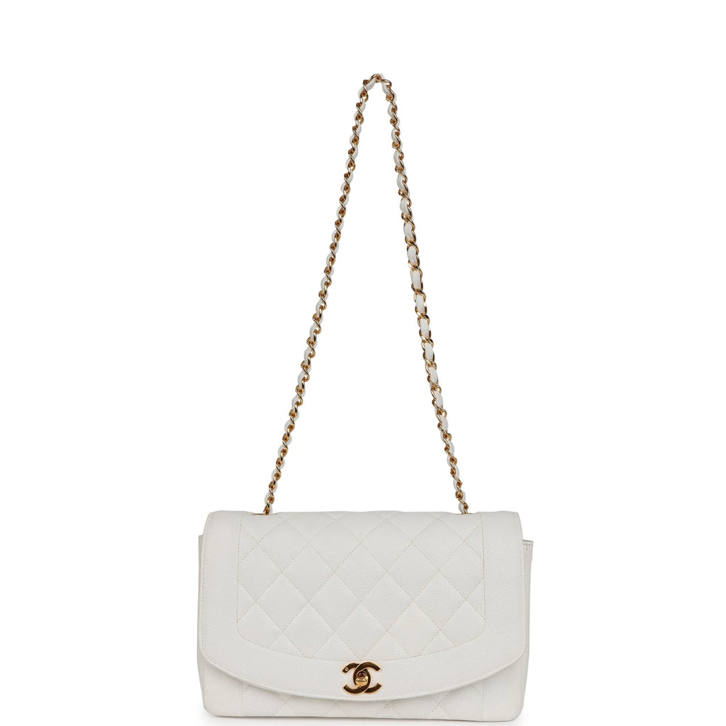 Chanel Vintage Medium Diana Flap Bag White Caviar Gold Hardware