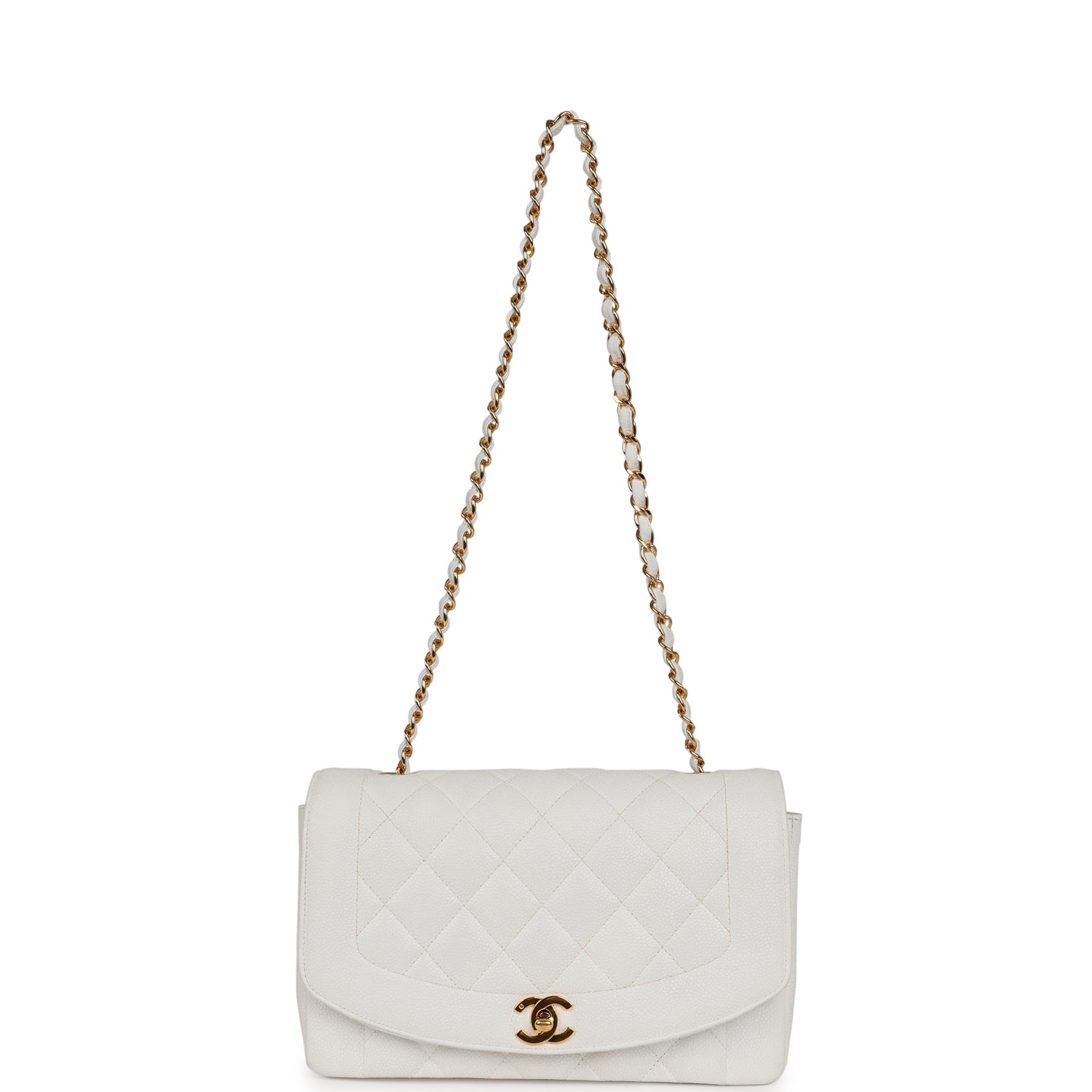 Chanel Vintage Medium Diana Flap Bag White Caviar Gold Hardware