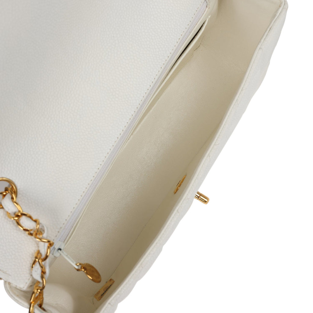 Chanel Vintage Medium Diana Flap Bag White Caviar Gold Hardware