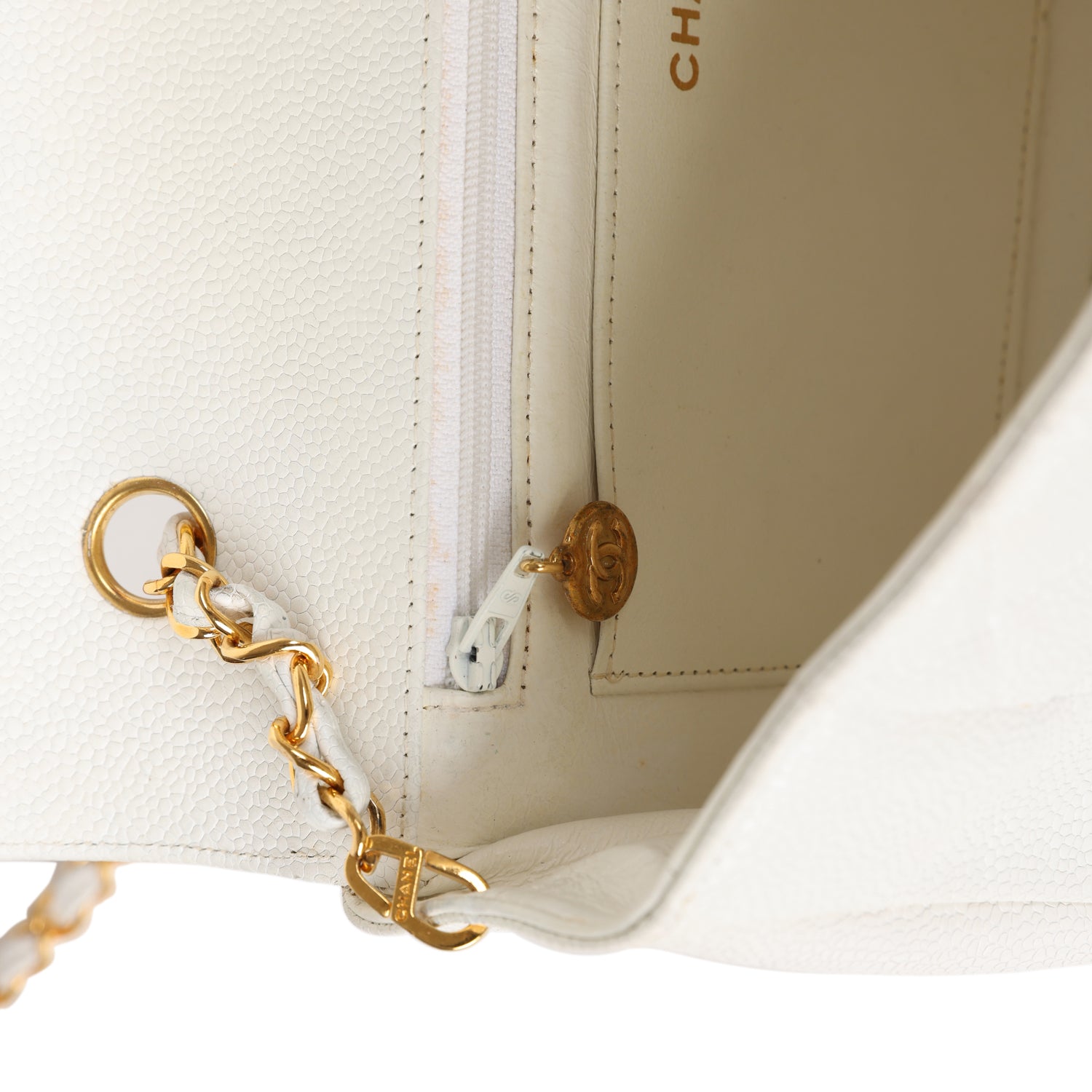Chanel Vintage Medium Diana Flap Bag White Caviar Gold Hardware