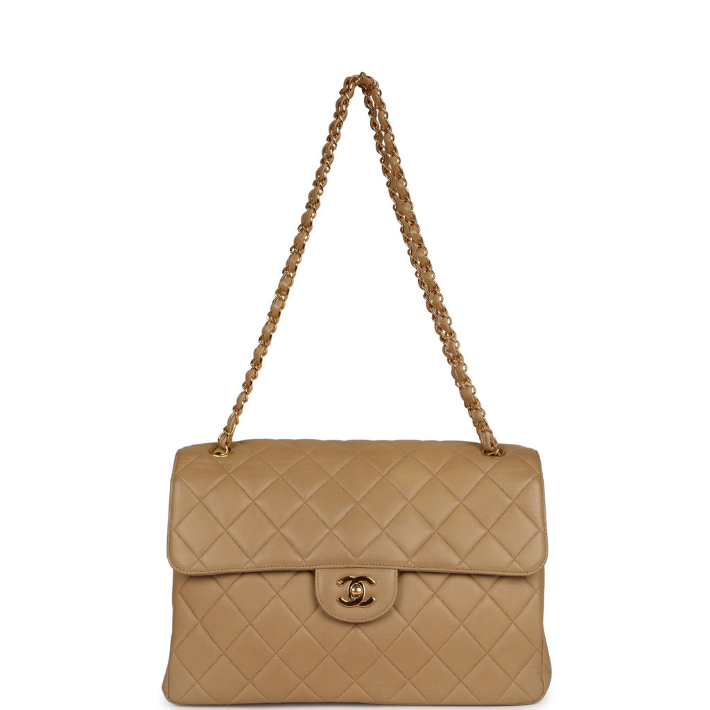 Chanel Vintage Double Sided Flap Bag Taupe Lambskin Gold Hardware