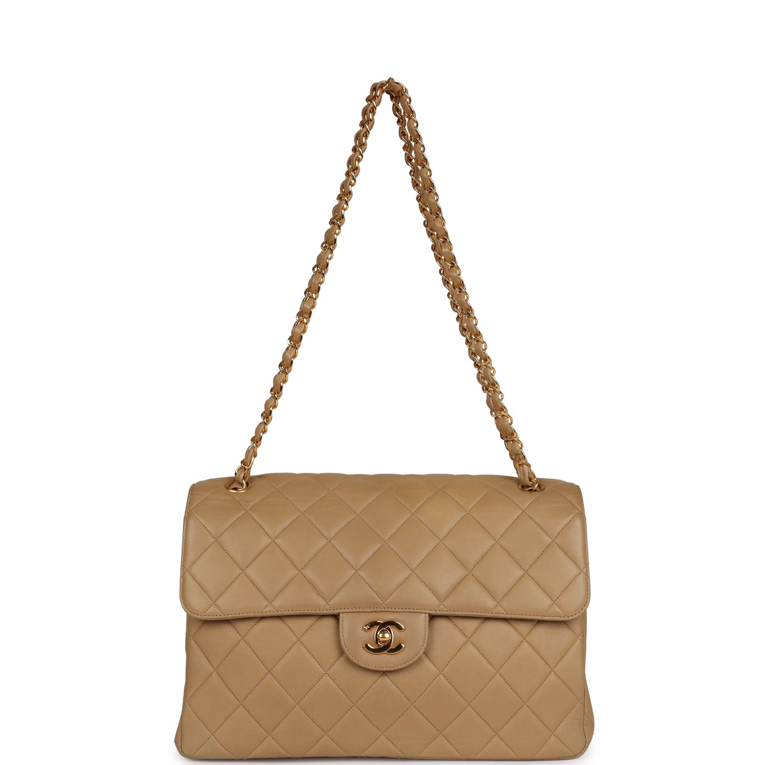 Chanel Vintage Double Sided Flap Bag Taupe Lambskin Gold Hardware