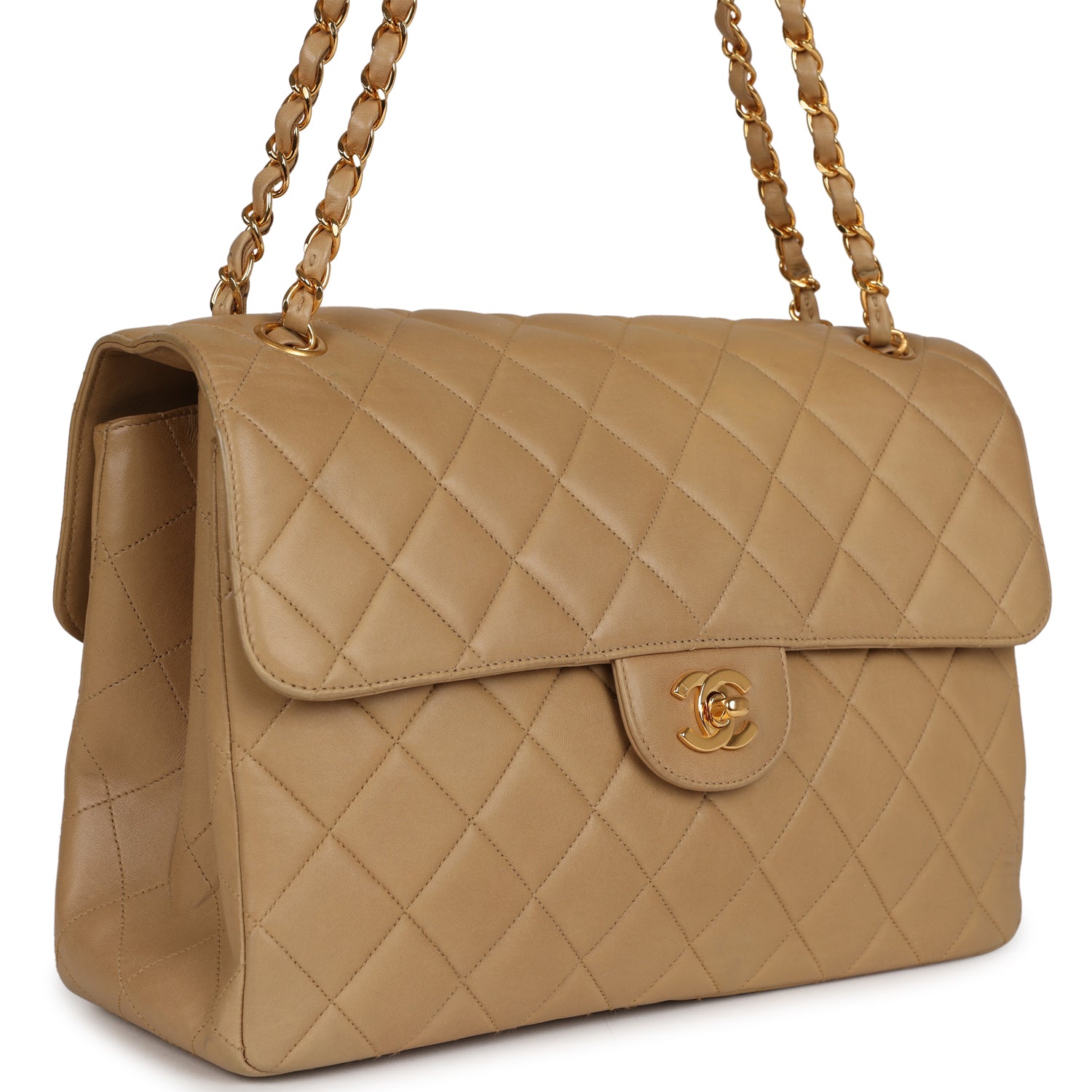 Chanel Vintage Double Sided Flap Bag Taupe Lambskin Gold Hardware
