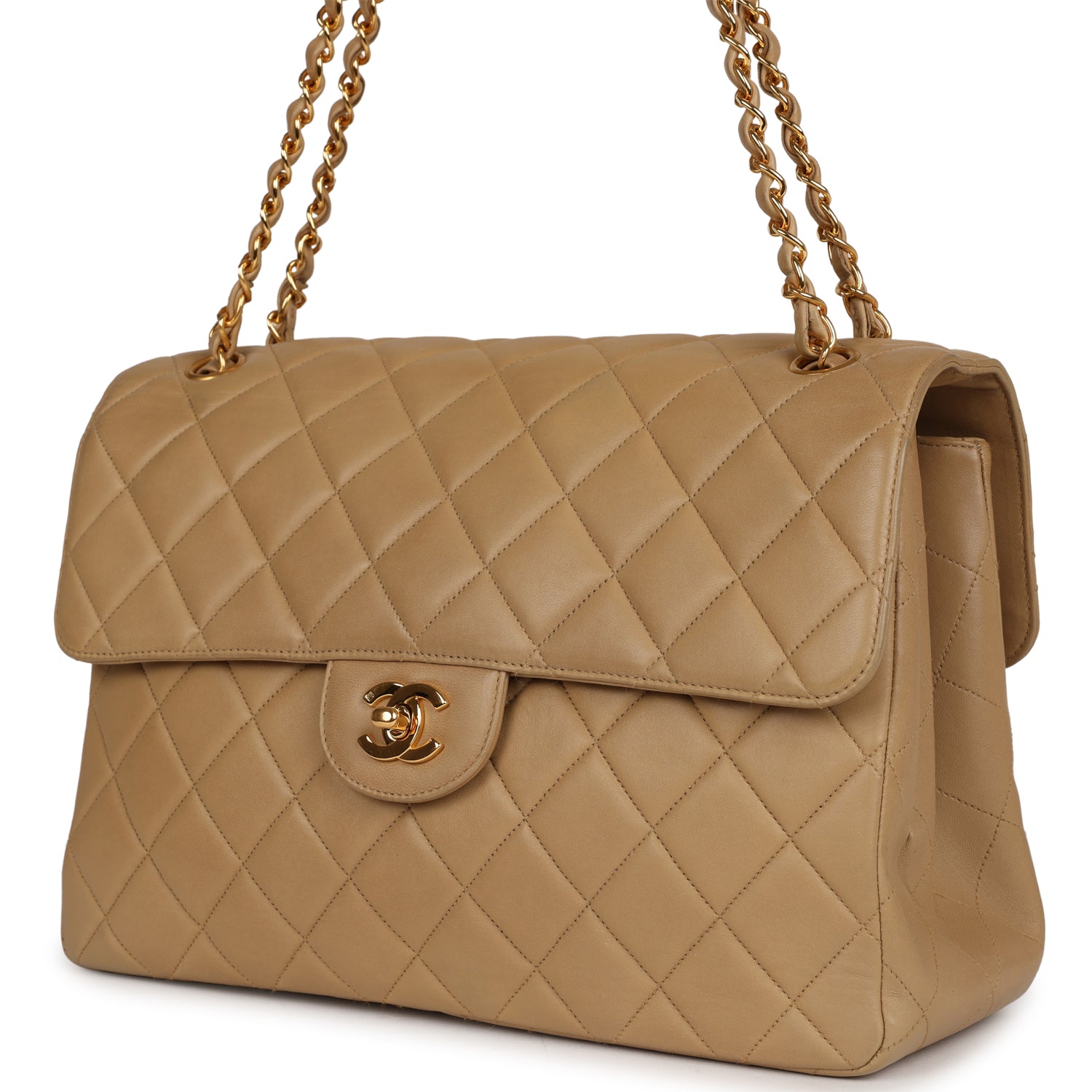 Chanel Vintage Double Sided Flap Bag Taupe Lambskin Gold Hardware