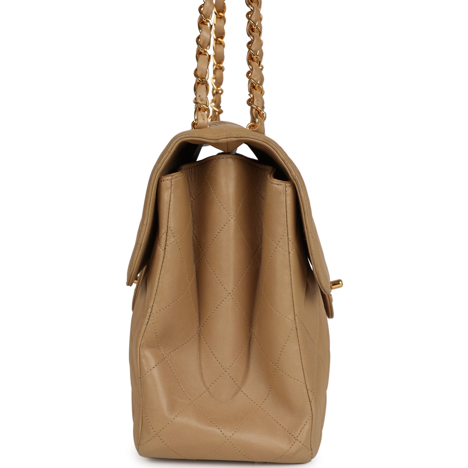Chanel Vintage Double Sided Flap Bag Taupe Lambskin Gold Hardware