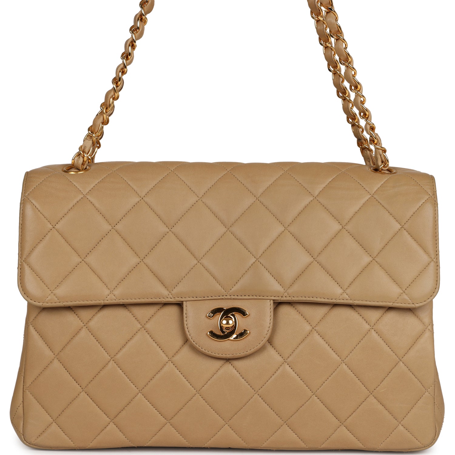 Chanel Vintage Double Sided Flap Bag Taupe Lambskin Gold Hardware