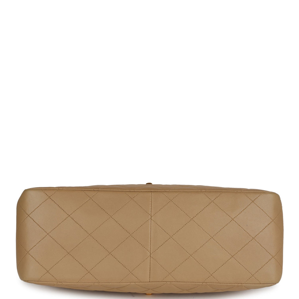 Chanel Vintage Double Sided Flap Bag Taupe Lambskin Gold Hardware