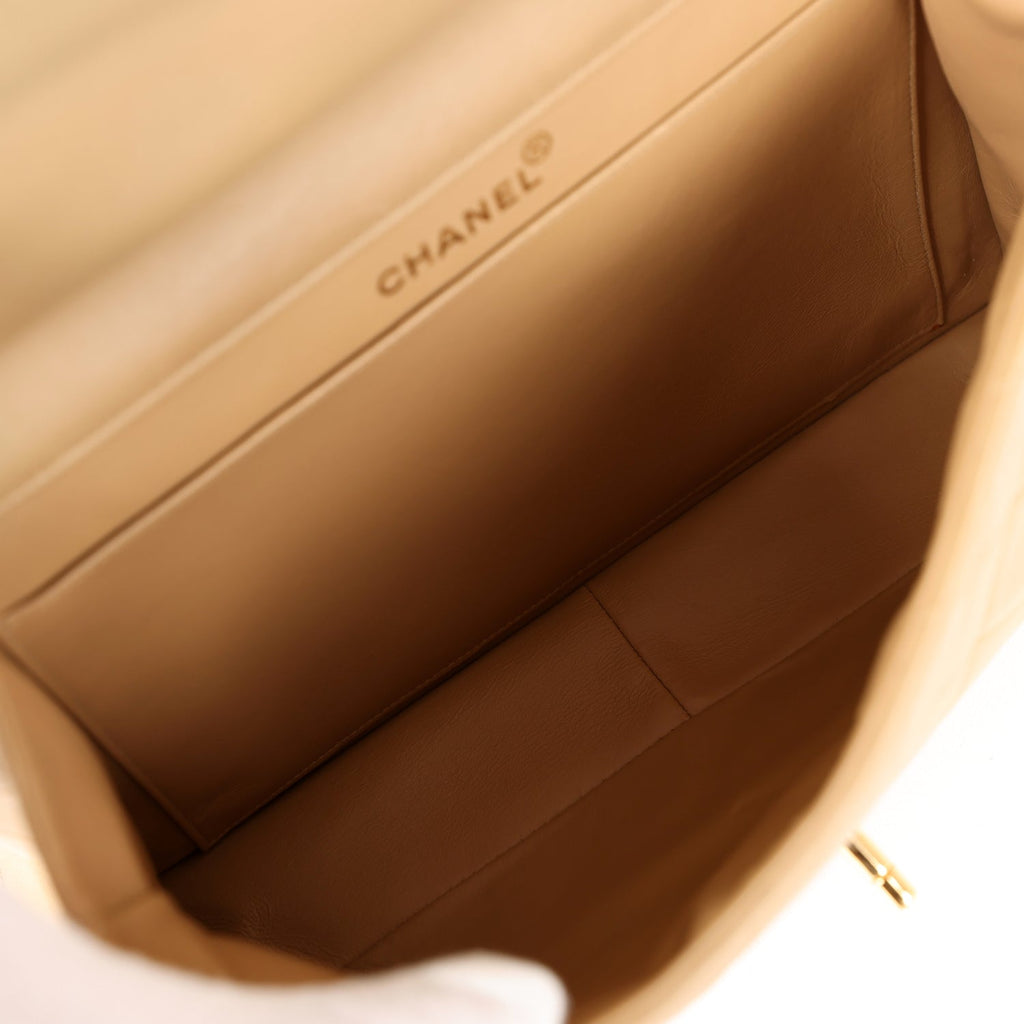 Chanel Vintage Double Sided Flap Bag Taupe Lambskin Gold Hardware