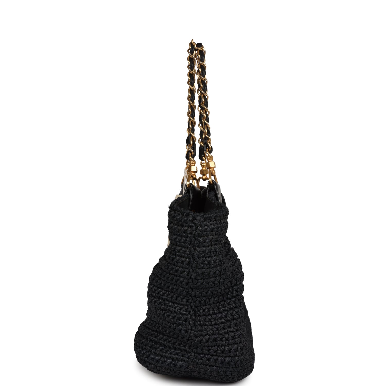 Chanel Vintage Straw Tote Black Raffia Gold Hardware