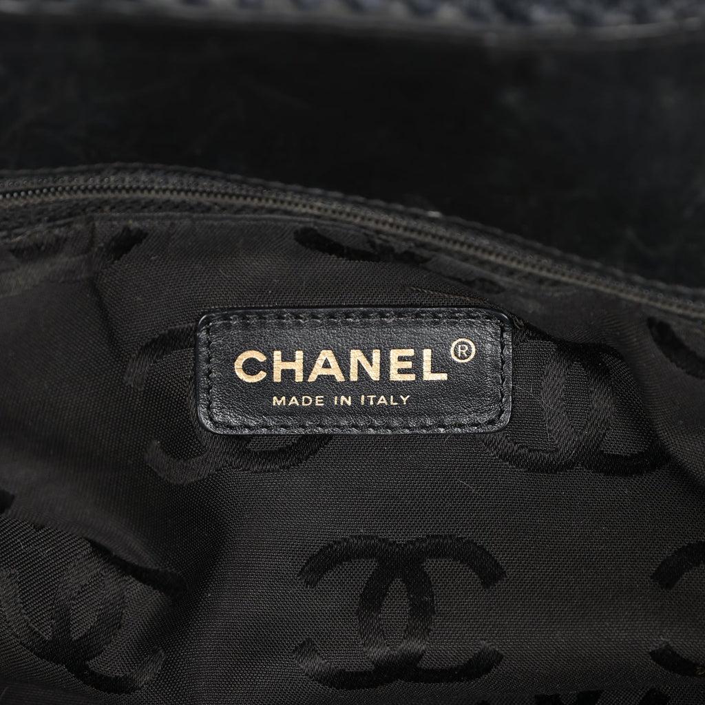 Chanel Vintage Straw Tote Black Raffia Gold Hardware