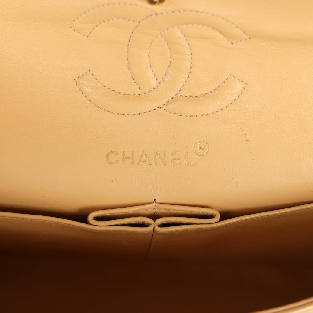 Chanel Vintage Small Classic Double Flap Beige Lambskin Gold Hardware