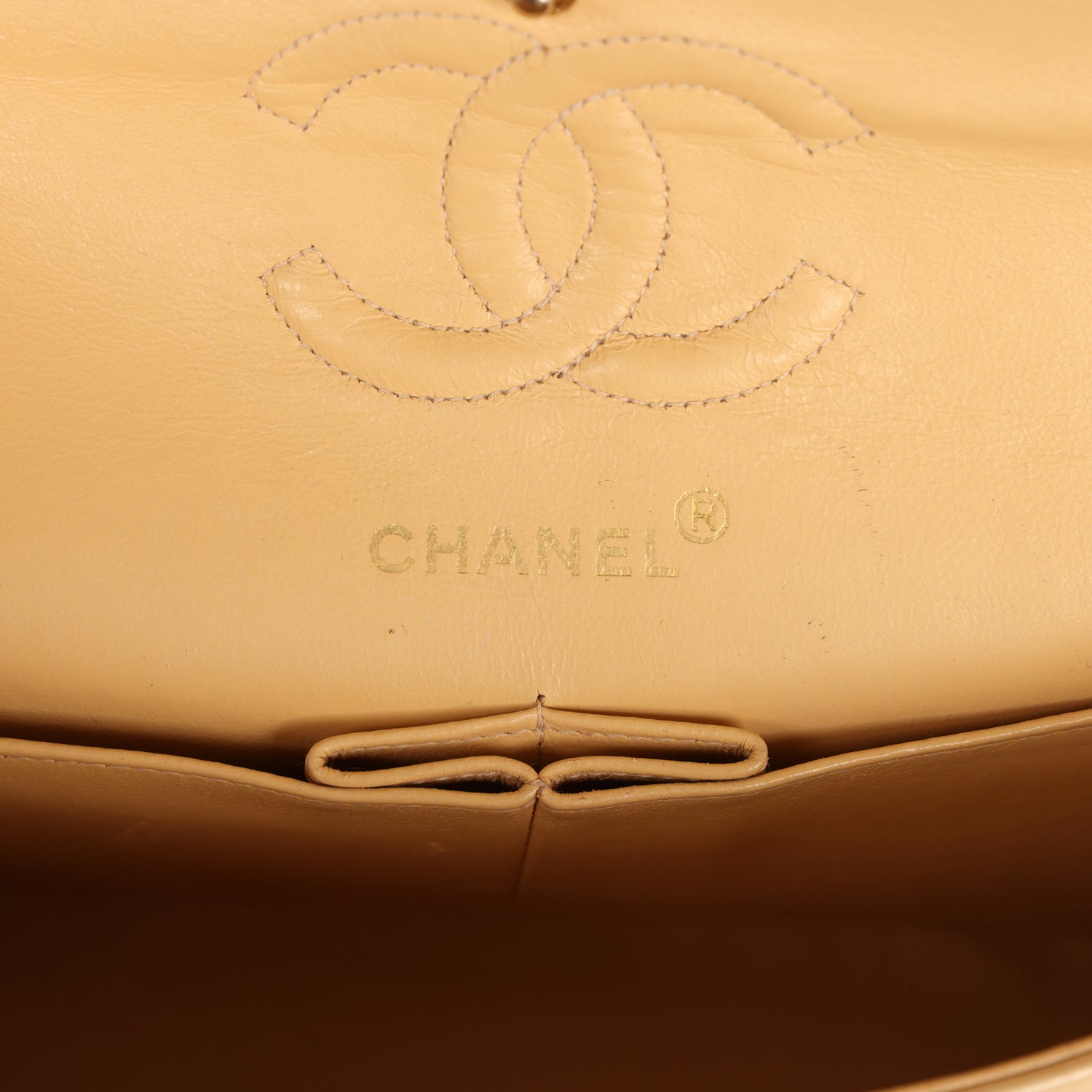 Chanel Vintage Small Classic Double Flap Beige Lambskin Gold Hardware