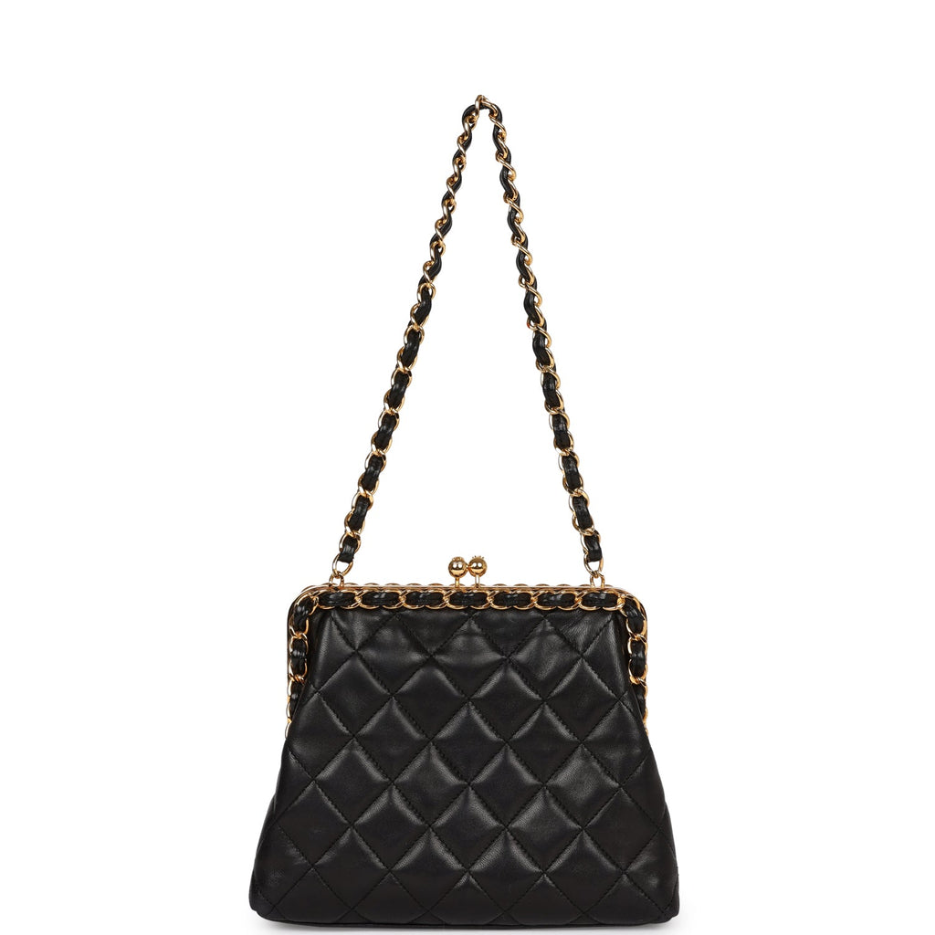 Chanel Vintage Frame Bag Black Lambskin Gold Hardware
