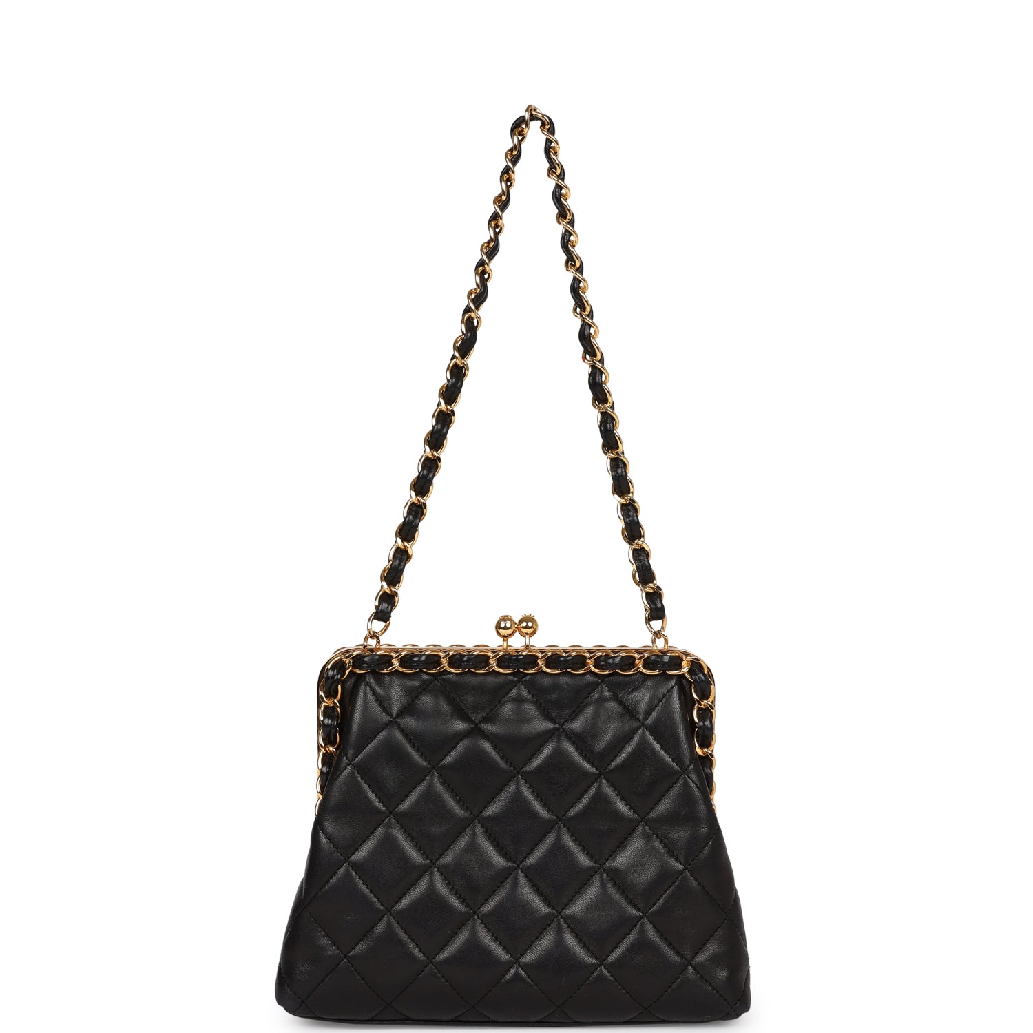 Chanel Vintage Frame Bag Black Lambskin Gold Hardware