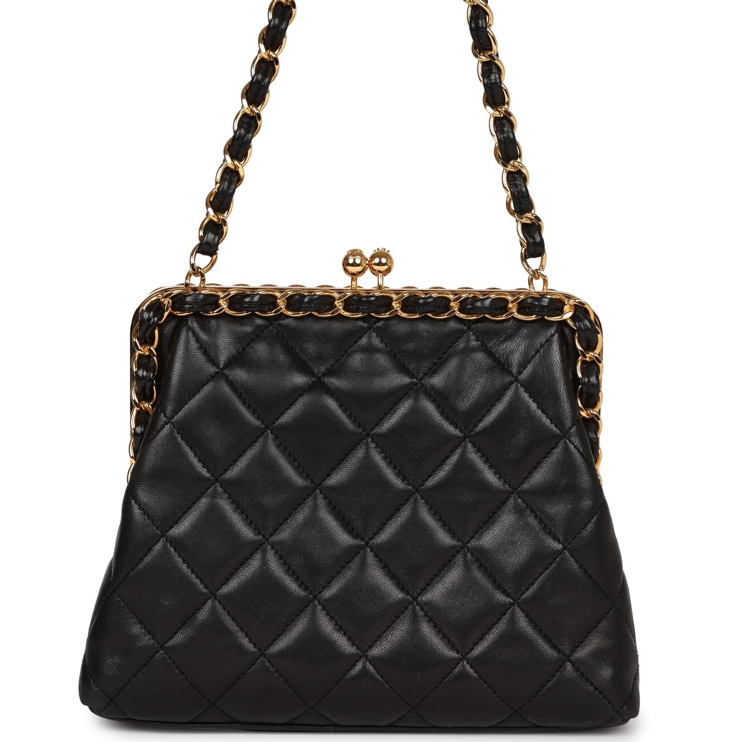 Chanel Vintage Frame Bag Black Lambskin Gold Hardware