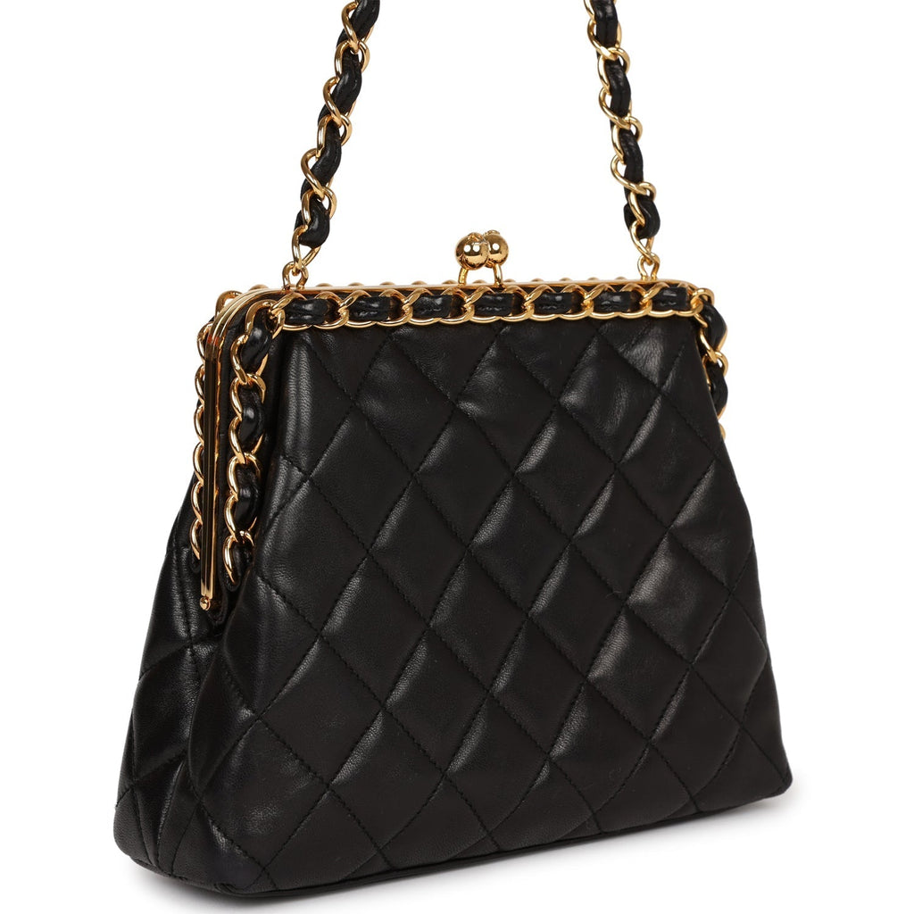 Chanel Vintage Frame Bag Black Lambskin Gold Hardware