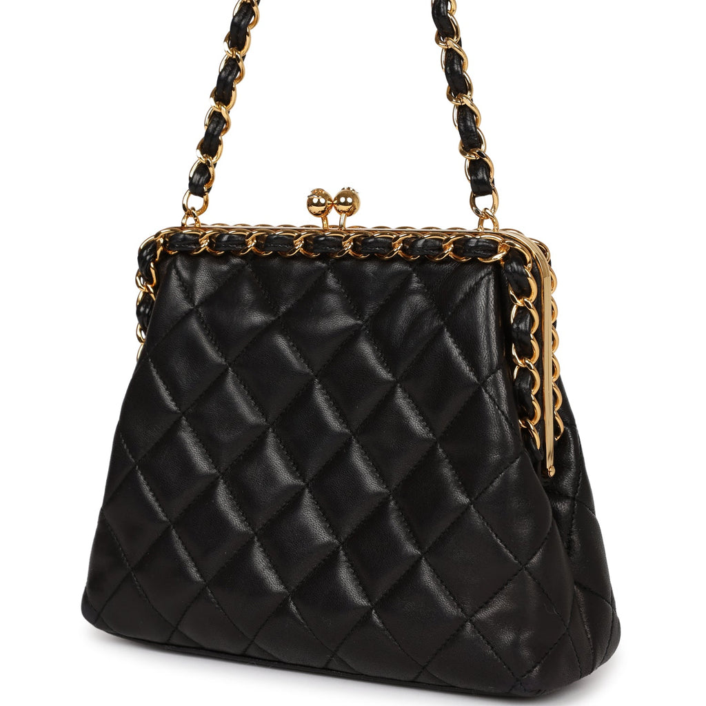 Chanel Vintage Frame Bag Black Lambskin Gold Hardware