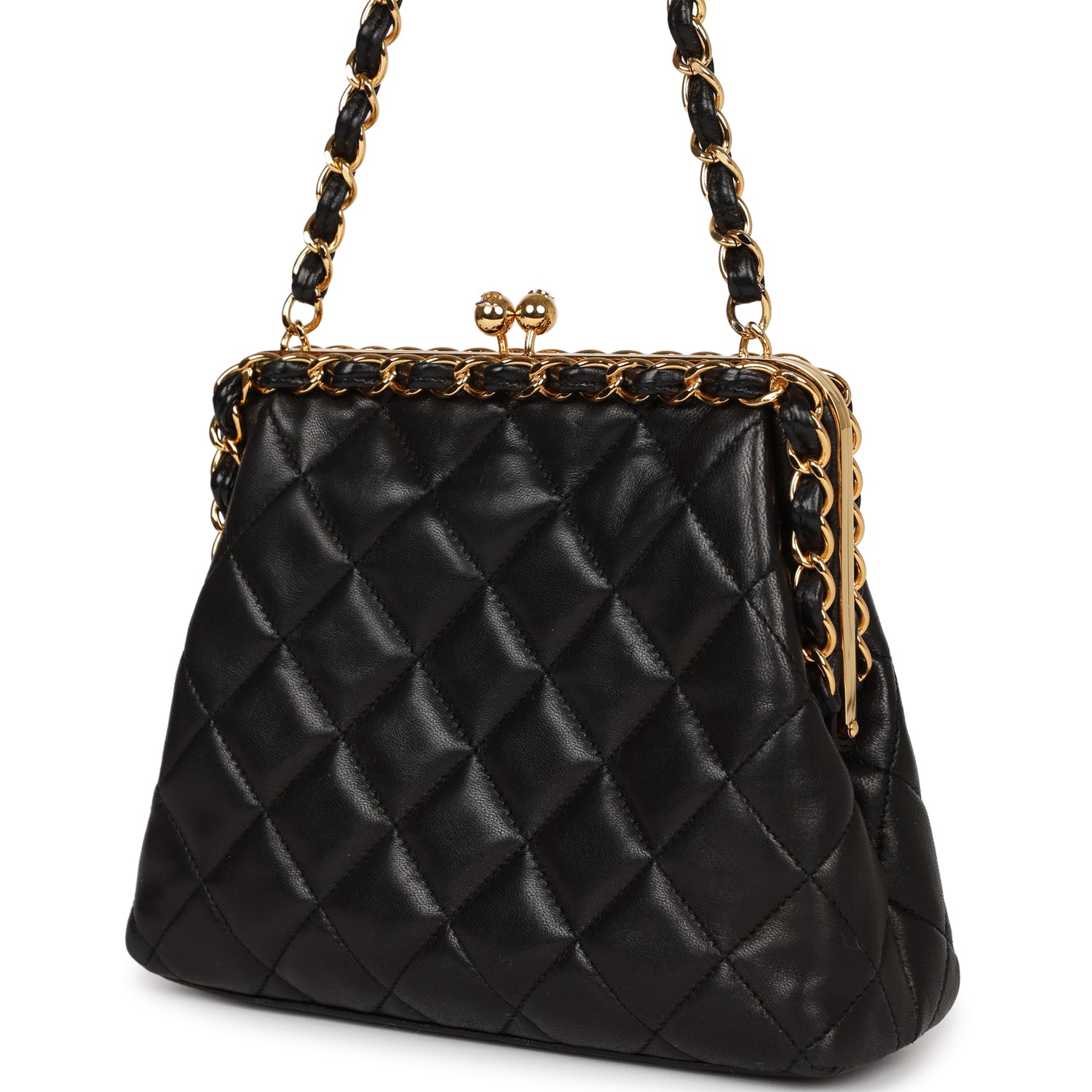 Chanel Vintage Frame Bag Black Lambskin Gold Hardware