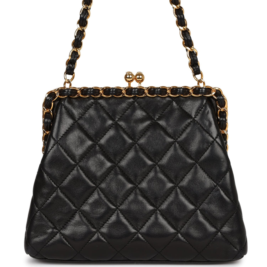 Chanel Vintage Frame Bag Black Lambskin Gold Hardware
