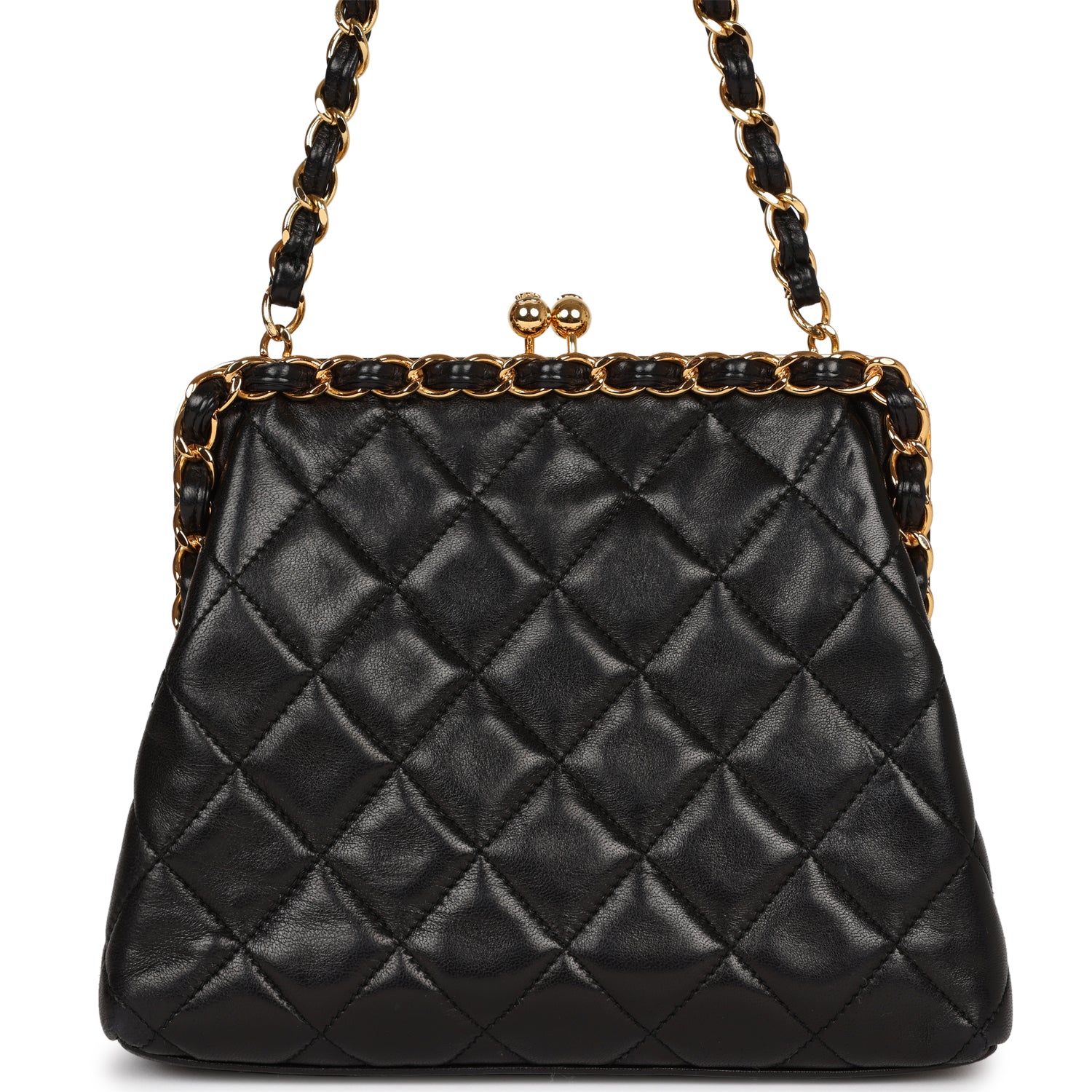 Chanel Vintage Frame Bag Black Lambskin Gold Hardware