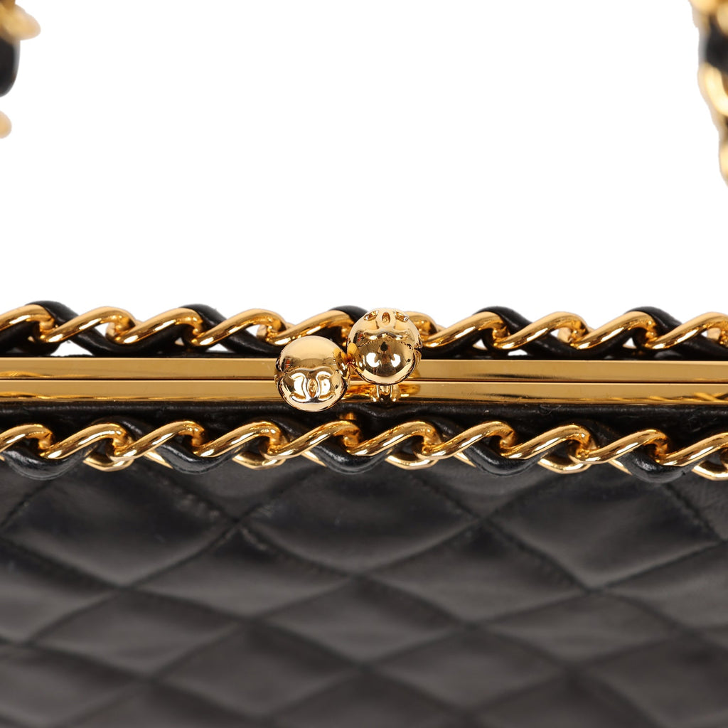 Chanel Vintage Frame Bag Black Lambskin Gold Hardware