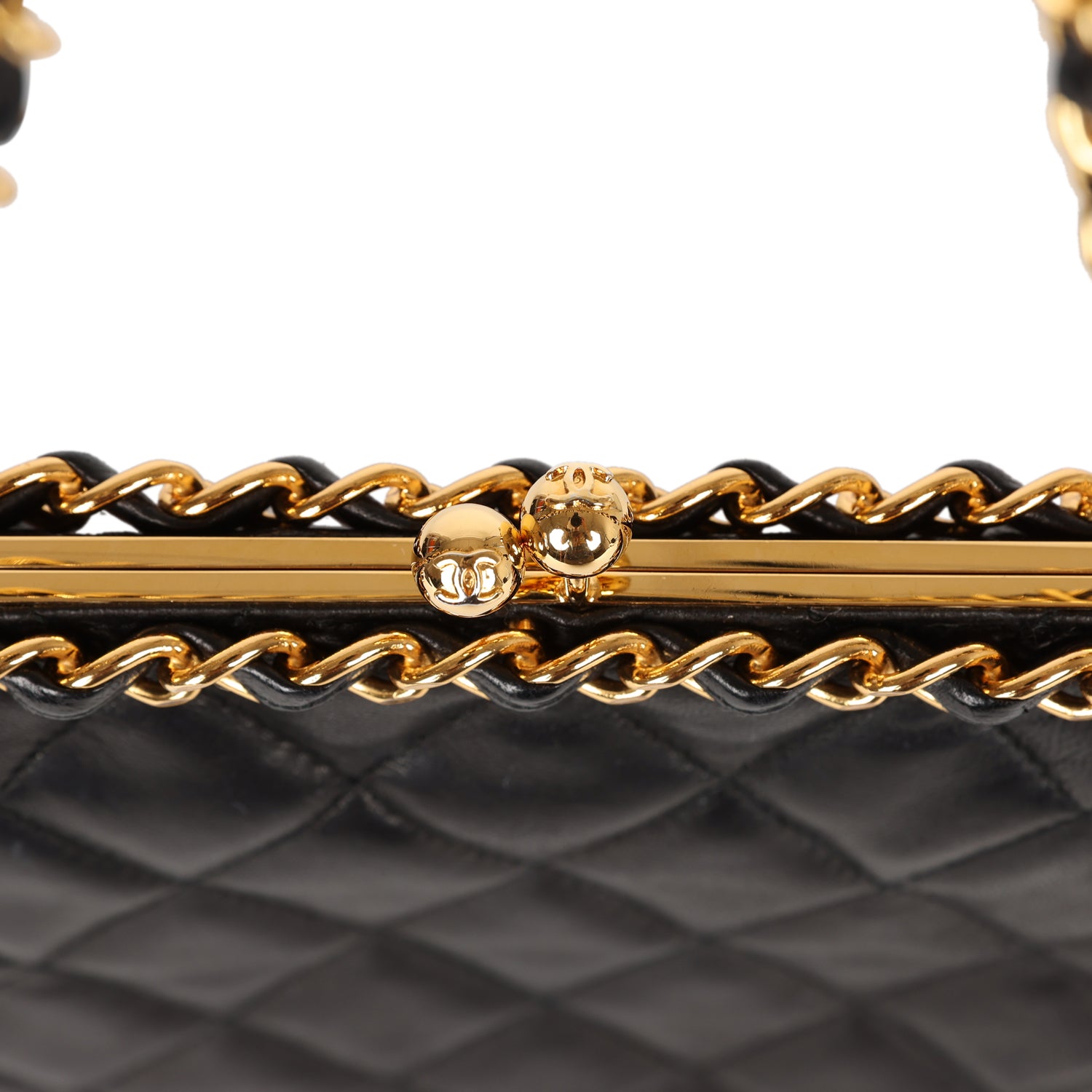 Chanel Vintage Frame Bag Black Lambskin Gold Hardware