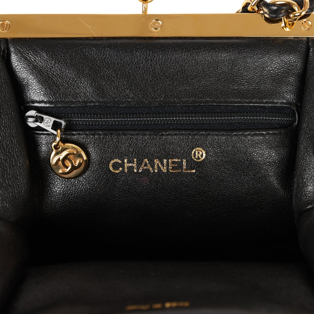Chanel Vintage Frame Bag Black Lambskin Gold Hardware